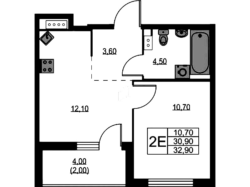 1-комнатная квартира 32.9 м², 10/12 эт., ЖК «А101 Лаголово»
